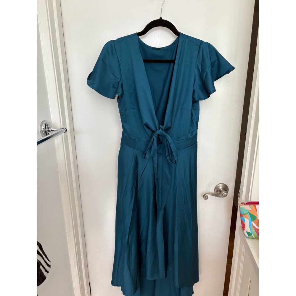 Satin Teal Midi Dress